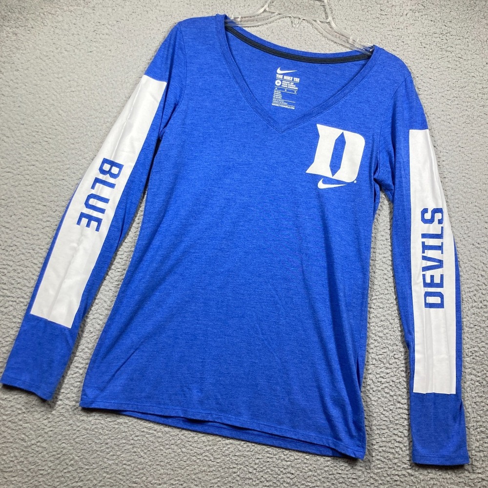 Duke University Blue Devils T Shirt Womens Medium Blue V Neck Long Sleeve Nike